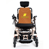 Fold And Travel Auto Recline Foldable Electric Wheelchair for Adults and Seniors Power Wheelchair (Gold Frame, Brown Seat)