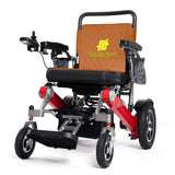 Red Frame, Brown Seat Premium Lightweight Folding Electric Wheelchair Fold And Travel Powered Mobility Scooter Automated Wheel Chair For Adults and Seniors