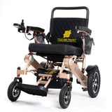 Gold Frame, Black Seat Premium Lightweight Folding Electric Wheelchair Fold And Travel Powered Mobility Scooter Automated Wheel Chair For Adults and Seniors