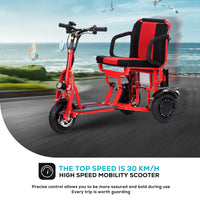 Fold & Travel Mobility WHEELCHAIR COUGAR (Red) Ultra Lightweight Folding Scooter For Adults 3 Wheeler - Portable