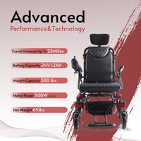 Fold & Travel Mobility WHEELCHAIR SHAWK (RED)-Reclining Folding Lightweight Electric Wheelchair 500W Motor,330 lbs-25 miles