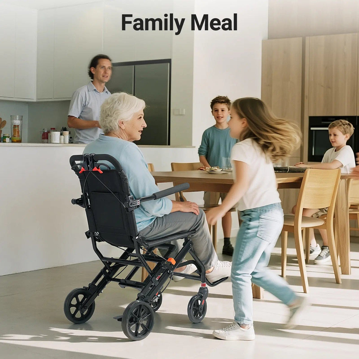 Fold & Travel Mobility accessibility equipment Ultra Lightweight Transport Wheelchair for Adults with Telescopic Handle DH01413