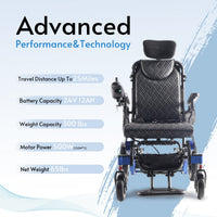 Fold & Travel Mobility WHEELCHAIR SHAWK (BLUE)-Reclining Folding Lightweight Electric Wheelchair 500W Motor,330 lbs-25 miles