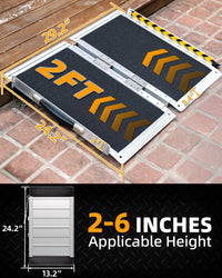 Fold & Travel Mobility Spare Parts 2FT Portable Wheelchair Ramp, Non-Slip Aluminum Folding Handicap Ramps, Door Threshold Wheelchair Ramps for Home, Wheel Chair Ramp for Home Steps, Threshold Ramp for Car, Doorways, Curbs, Stairs