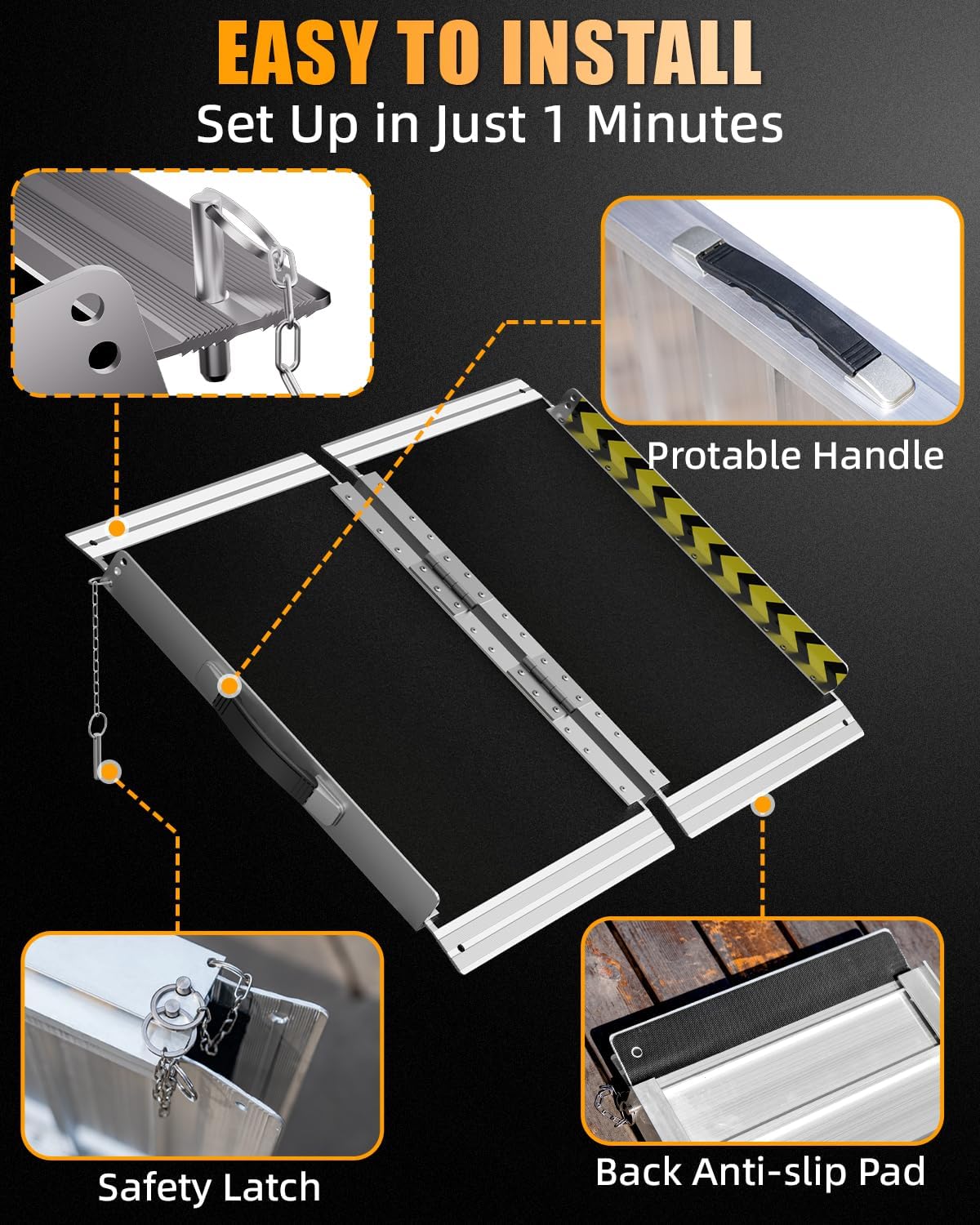 Fold & Travel Mobility Spare Parts Portable Wheelchair Ramp, Non-Slip Aluminum Folding Handicap Ramps, Door Threshold Wheelchair Ramps for Home, Wheel Chair Ramp for Home Steps, Threshold Ramp for Car, Doorways, Curbs, Stairs
