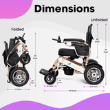 Fold And Travel Auto Fold Remote Control Lightweight Portable Electric Power Wheelchair - Gold Frame