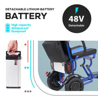 Fold & Travel Mobility WHEELCHAIR COUGAR (Blue) Folding Electric Mobility Scooter 3 Wheel Lightweight Portable Power Travel Scooters
