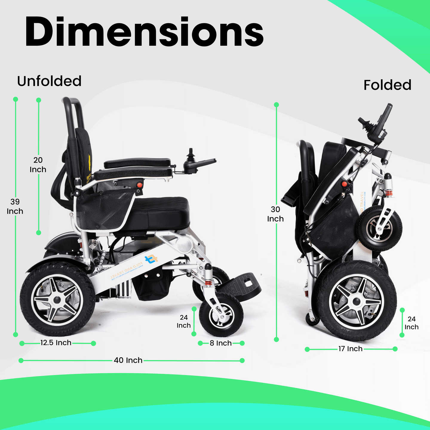 Fold and Travel Electric Wheelchair Fold And Travel Lightweight Foldable Remote Control Portable Electric Power Wheelchair - Gold Frame