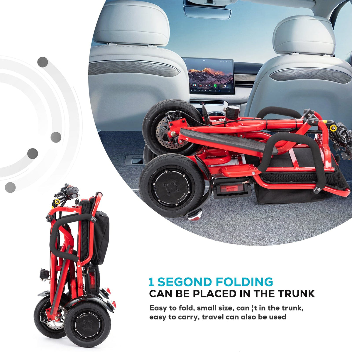 Fold & Travel Mobility WHEELCHAIR COUGAR (Red) Ultra Lightweight Folding Scooter For Adults 3 Wheeler - Portable