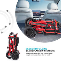 Fold & Travel Mobility WHEELCHAIR COUGAR (Red) Ultra Lightweight Folding Scooter For Adults 3 Wheeler - Portable