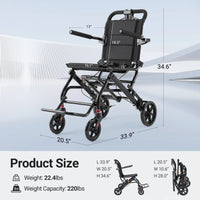 Fold & Travel Mobility accessibility equipment Ultra Lightweight Transport Wheelchair for Adults with Telescopic Handle DH01413