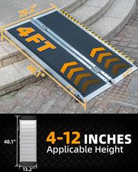 Fold & Travel Mobility Spare Parts 4FT Portable Wheelchair Ramp, Non-Slip Aluminum Folding Handicap Ramps, Door Threshold Wheelchair Ramps for Home, Wheel Chair Ramp for Home Steps, Threshold Ramp for Car, Doorways, Curbs, Stairs