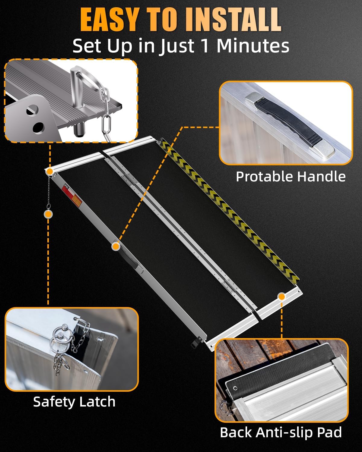 Fold & Travel Mobility Spare Parts Portable Wheelchair Ramp, Non-Slip Aluminum Folding Handicap Ramps, Door Threshold Wheelchair Ramps for Home, Wheel Chair Ramp for Home Steps, Threshold Ramp for Car, Doorways, Curbs, Stairs
