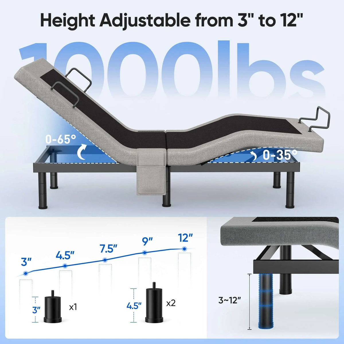 Fold & Travel Mobility Zero Gravity Adjustable Bed Frame with Massage and Wireless Remote
