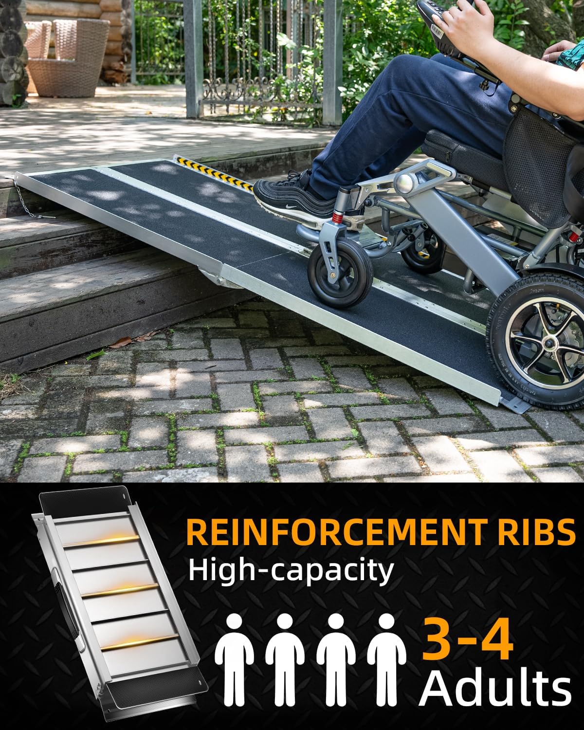Fold & Travel Mobility Spare Parts Portable Wheelchair Ramp, Non-Slip Aluminum Folding Handicap Ramps, Door Threshold Wheelchair Ramps for Home, Wheel Chair Ramp for Home Steps, Threshold Ramp for Car, Doorways, Curbs, Stairs