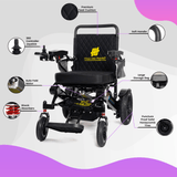 Gold Frame, Red Seat Premium Auto Folding Electric Wheelchair Fold And Travel Mobility Scooter Wheel Chair Powered Automated For Adults and Seniors