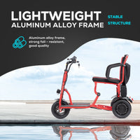 Fold & Travel Mobility WHEELCHAIR COUGAR (Red) Ultra Lightweight Folding Scooter For Adults 3 Wheeler - Portable