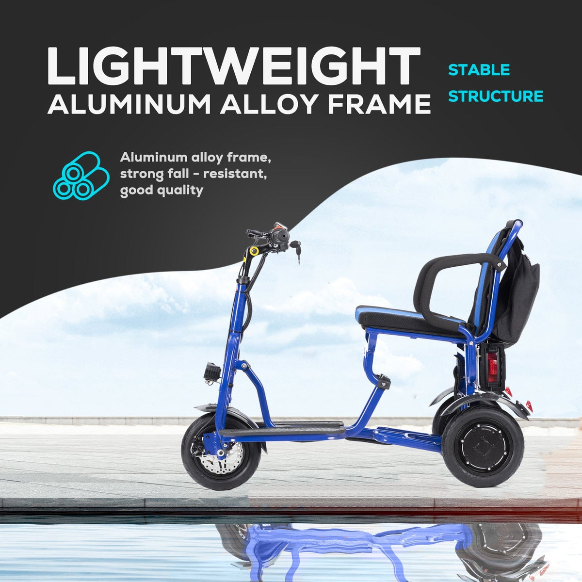 Fold & Travel Mobility WHEELCHAIR COUGAR (Blue) Folding Electric Mobility Scooter 3 Wheel Lightweight Portable Power Travel Scooters
