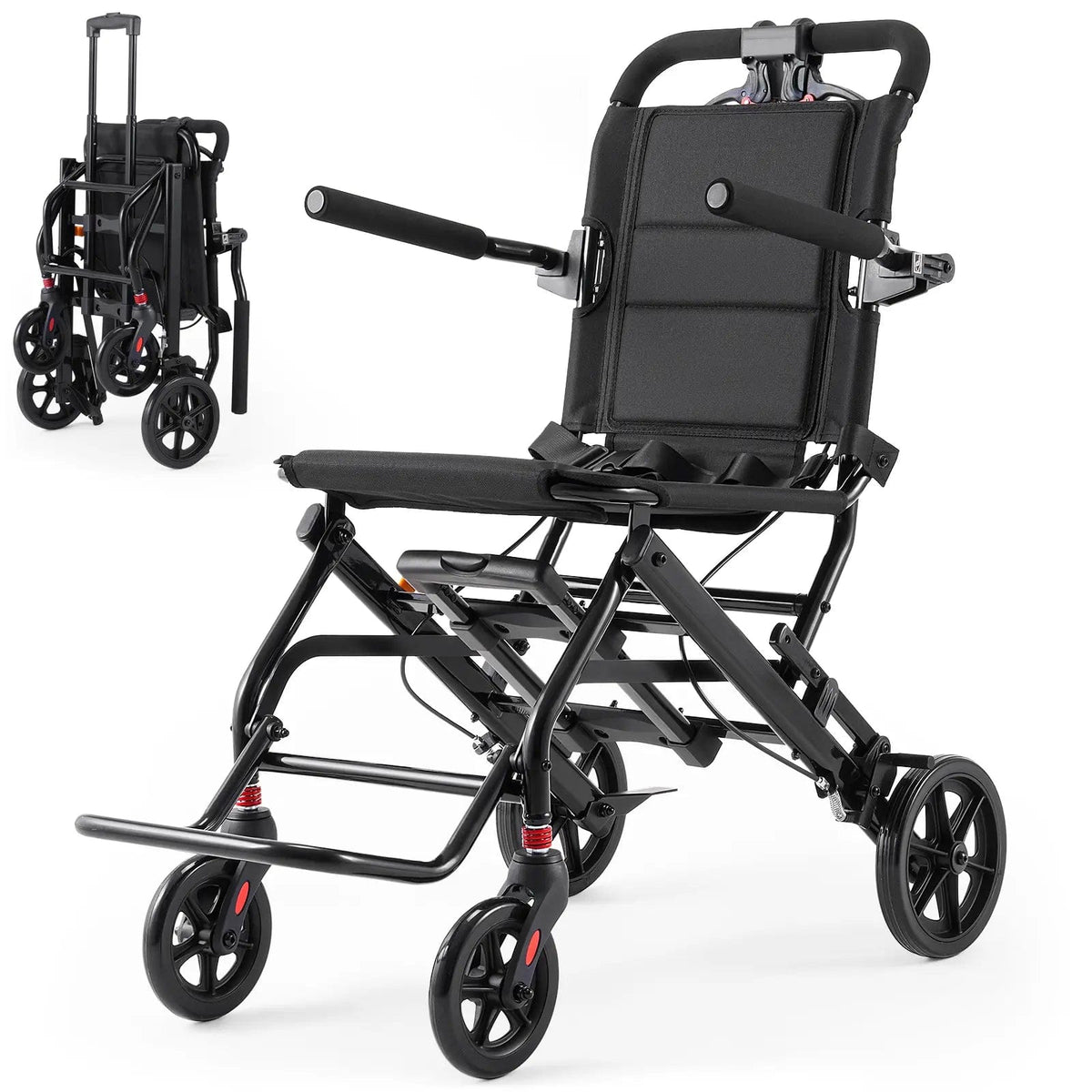 Fold & Travel Mobility accessibility equipment Ultra Lightweight Transport Wheelchair for Adults with Telescopic Handle DH01413