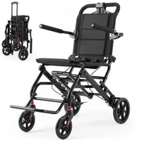 Fold & Travel Mobility accessibility equipment Ultra Lightweight Transport Wheelchair for Adults with Telescopic Handle DH01413