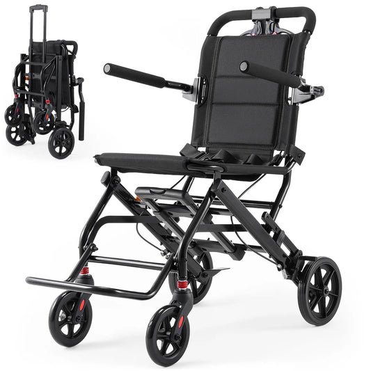 Fold & Travel Mobility accessibility equipment Ultra Lightweight Transport Wheelchair for Adults with Telescopic Handle DH01413