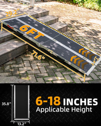 Fold & Travel Mobility Spare Parts 6FT Portable Wheelchair Ramp, Non-Slip Aluminum Folding Handicap Ramps, Door Threshold Wheelchair Ramps for Home, Wheel Chair Ramp for Home Steps, Threshold Ramp for Car, Doorways, Curbs, Stairs