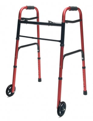 Complete Medical Mobility Products Walker, Adult w/5" Wheels Folding, Red, Case of 2