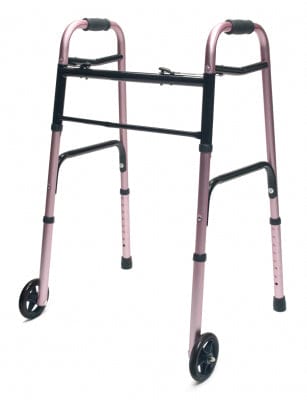 Complete Medical Mobility Products Walker, Adult w/5" Wheels Folding, Pink, Case of 2