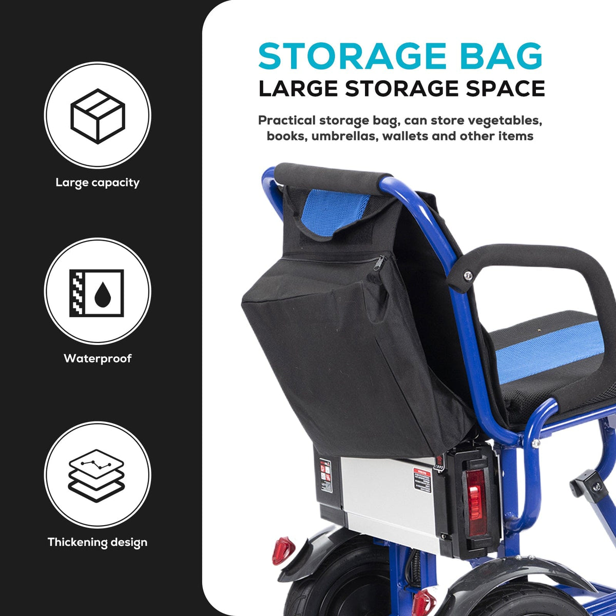 Fold & Travel Mobility WHEELCHAIR COUGAR (Blue) Folding Electric Mobility Scooter 3 Wheel Lightweight Portable Power Travel Scooters
