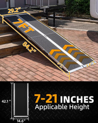 Fold & Travel Mobility Spare Parts 7FT Portable Wheelchair Ramp, Non-Slip Aluminum Folding Handicap Ramps, Door Threshold Wheelchair Ramps for Home, Wheel Chair Ramp for Home Steps, Threshold Ramp for Car, Doorways, Curbs, Stairs