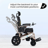 Fold And Travel Auto Recline Foldable Electric Wheelchair for Adults and Seniors Power Wheelchair (Gold Frame, Brown Seat)