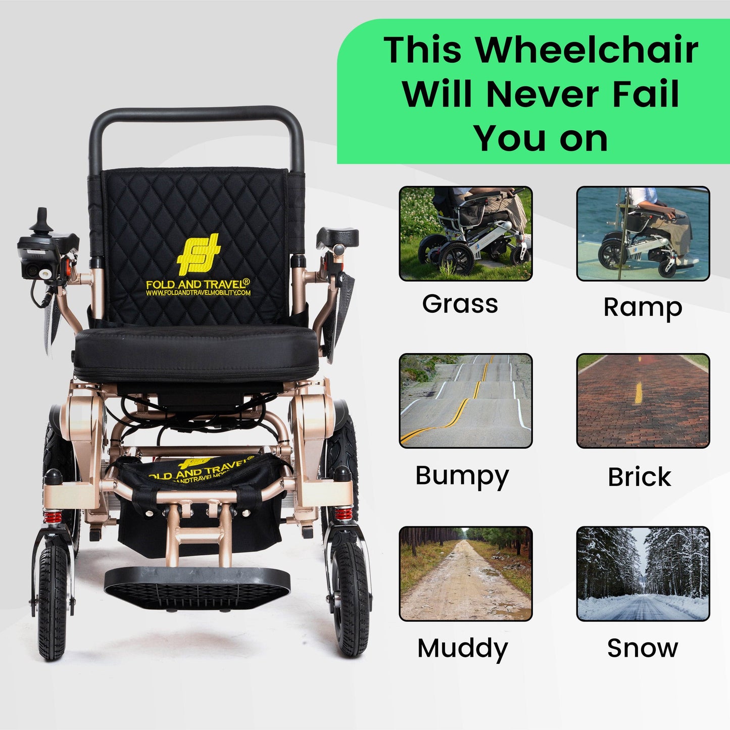 Fold and Travel Electric Wheelchair Fold And Travel Lightweight Foldable Remote Control Portable Electric Power Wheelchair - Gold Frame