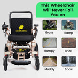 Gold Frame, Brown Seat Premium Lightweight Folding Electric Wheelchair Fold And Travel Powered Mobility Scooter Automated Wheel Chair For Adults and Seniors