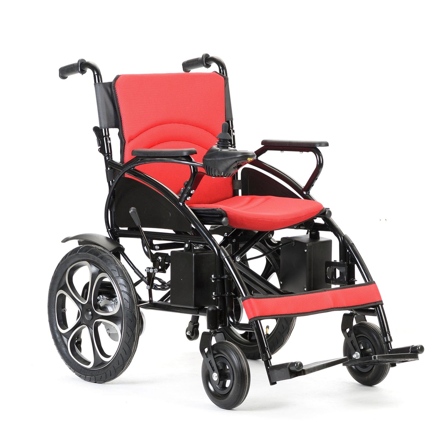 Fold and Travel Mobility & Accessibility Lightweight Foldable Electric Wheelchair with Lithium Battery Power Chair - Red