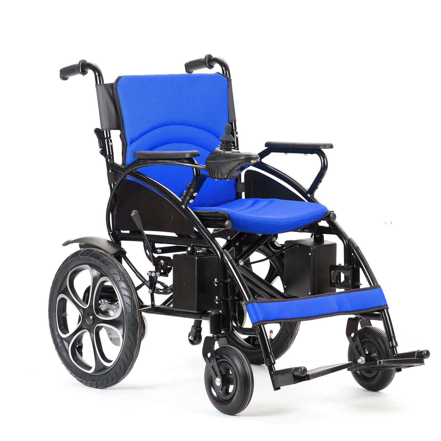 Fold and Travel Mobility & Accessibility Lightweight Foldable Electric Wheelchair with Lithium Battery Power Chair - Blue