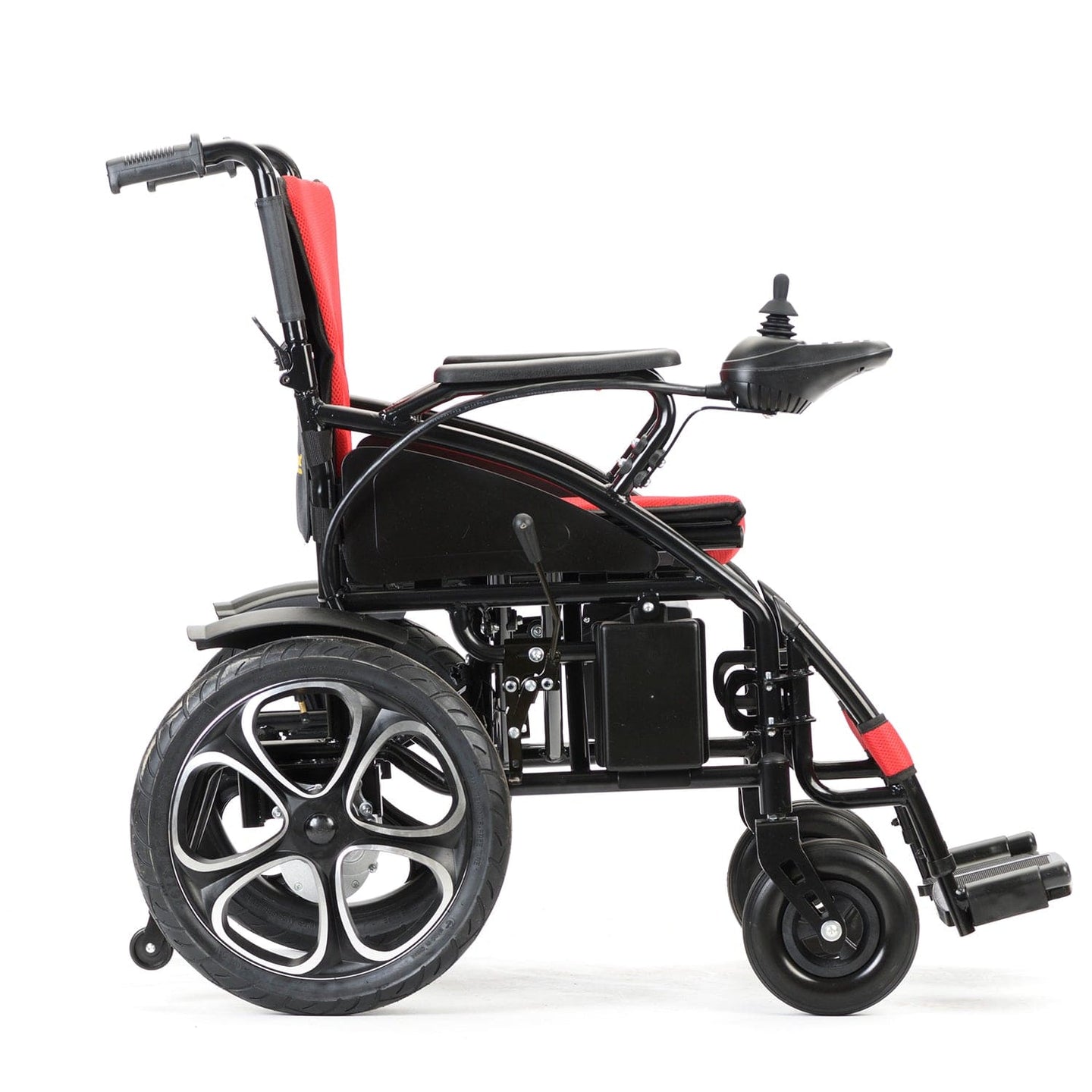 Fold and Travel Mobility & Accessibility Lightweight Foldable Electric Wheelchair with Lithium Battery Power Chair - Red