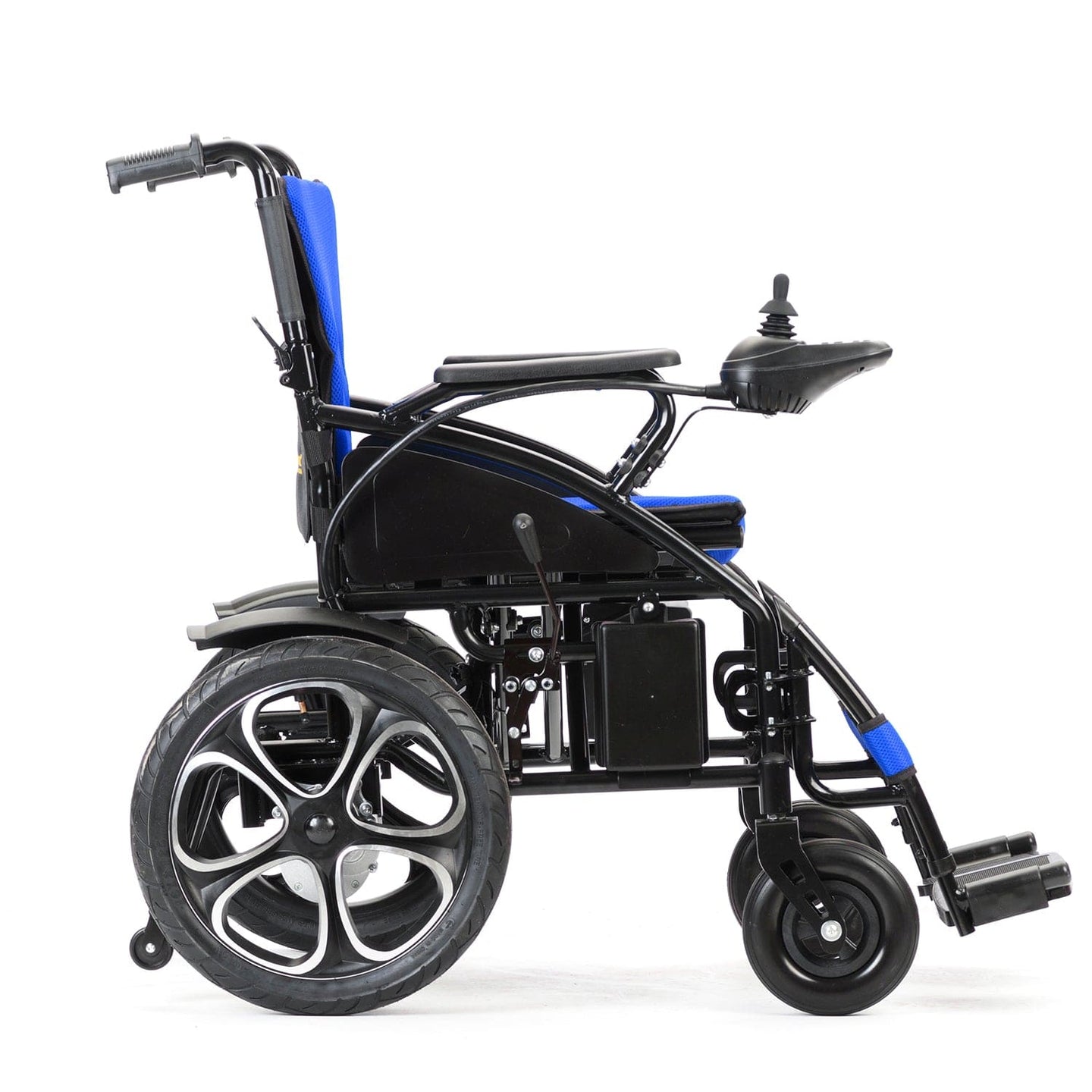 Fold and Travel Mobility & Accessibility Lightweight Foldable Electric Wheelchair with Lithium Battery Power Chair - Blue