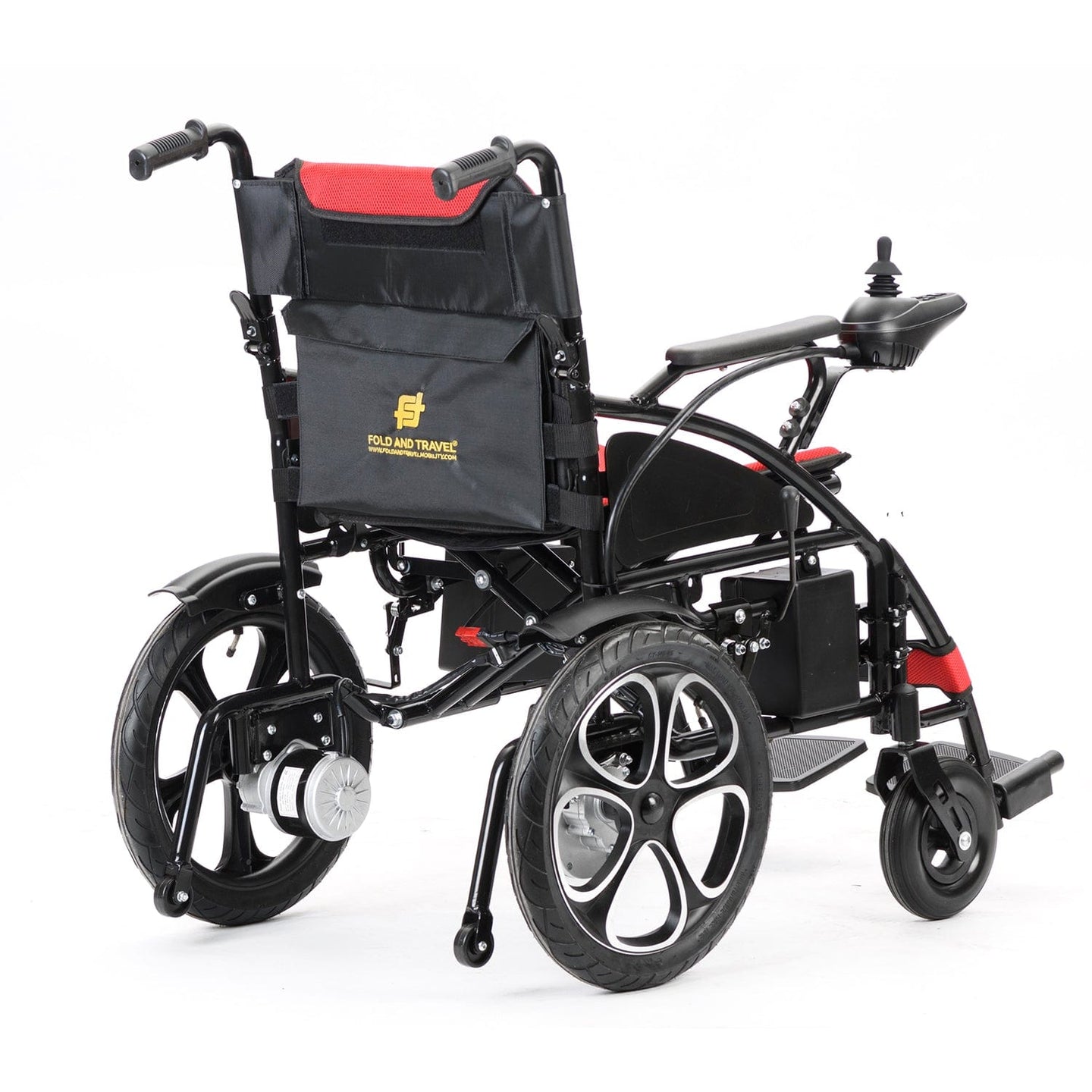 Fold and Travel Mobility & Accessibility Lightweight Foldable Electric Wheelchair with Lithium Battery Power Chair - Red