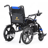 Fold and Travel Mobility & Accessibility Lightweight Foldable Electric Wheelchair with Lithium Battery Power Chair - Blue