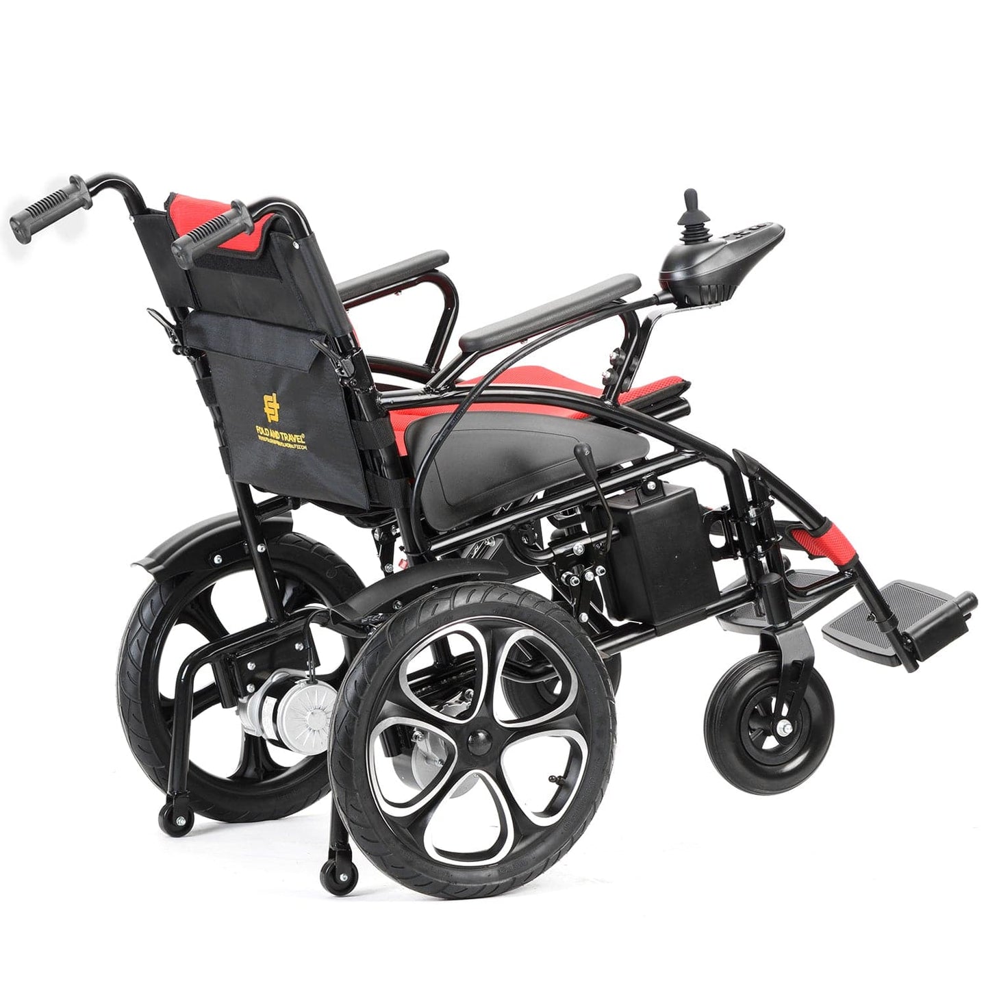 Fold and Travel Mobility & Accessibility Lightweight Foldable Electric Wheelchair with Lithium Battery Power Chair - Red