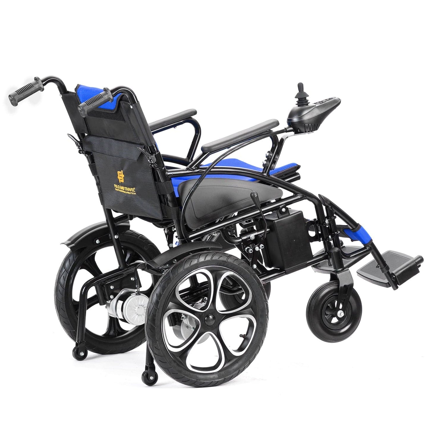 Fold and Travel Mobility & Accessibility Lightweight Foldable Electric Wheelchair with Lithium Battery Power Chair - Blue