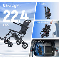 Fold & Travel Mobility accessibility equipment Ultra Lightweight Transport Wheelchair for Adults with Telescopic Handle DH01413