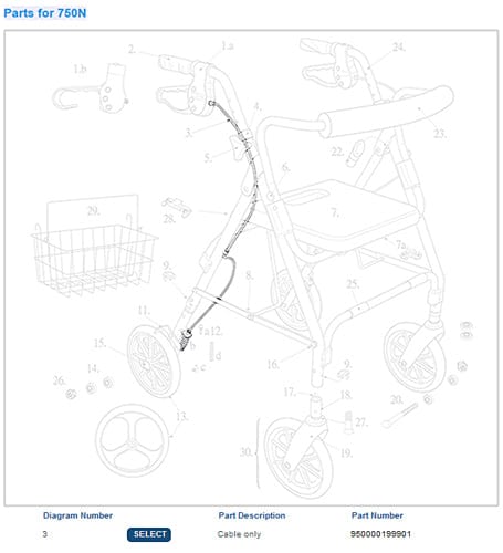 Complete Medical Mobility Products Rollator Brake Cable only
