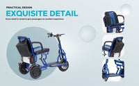 Fold & Travel Mobility WHEELCHAIR COUGAR (Blue) Folding Electric Mobility Scooter 3 Wheel Lightweight Portable Power Travel Scooters