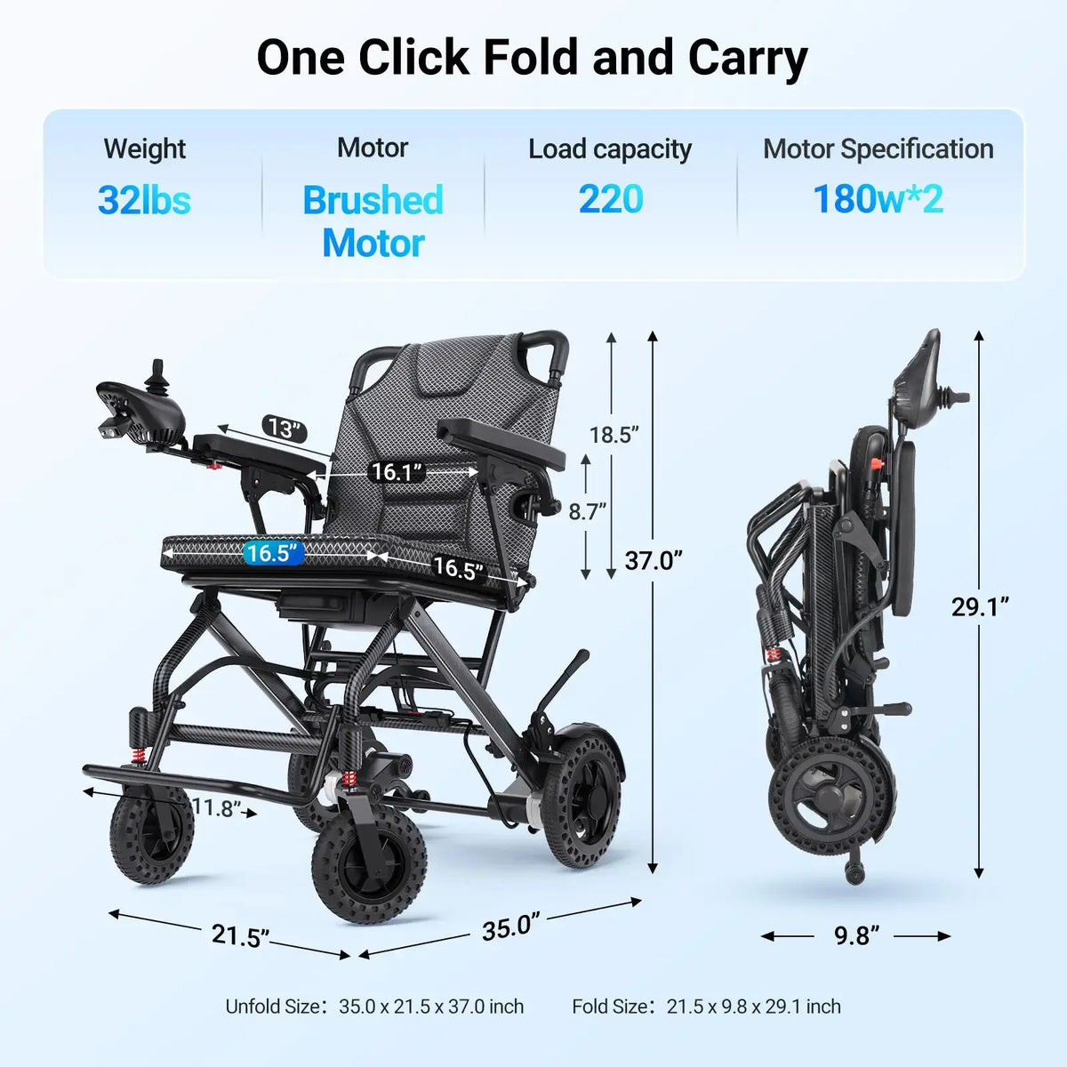 Fold & Travel Mobility accessibility equipment Upgrade Airline-Approved Lightweight Folding Electric Wheelchair A406 (Travel-Ready)
