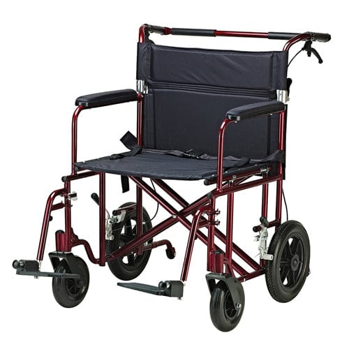 Complete Medical Wheelchairs & Accessories Transport Chair, 22" Bariatric Red,w/12"Rear Flat Free Wheels