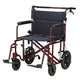 Complete Medical Wheelchairs & Accessories Transport Chair, 22" Bariatric Red,w/12"Rear Flat Free Wheels