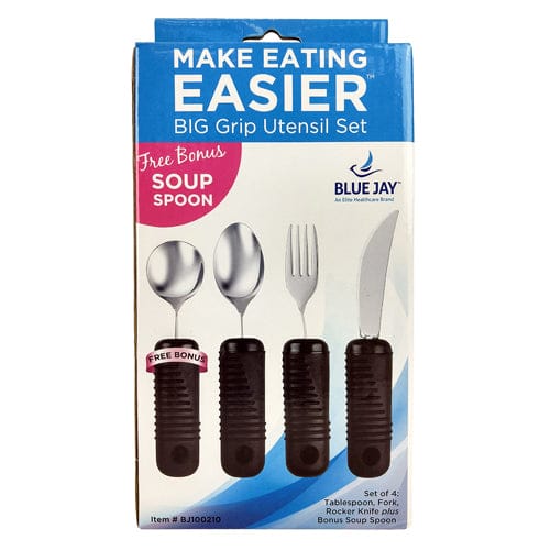 Complete Medical Aids to Daily Living Make Eating Easier Big Grip Utensil Set, Blue Jay Brand