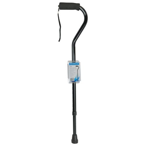 Complete Medical Mobility Products Cane, Soft Foam Offset Handle, Blue Jay, Black with Strap