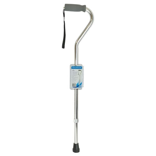 Complete Medical Mobility Products Cane, Soft Foam Offset Handle, Blue Jay, Silver with Strap